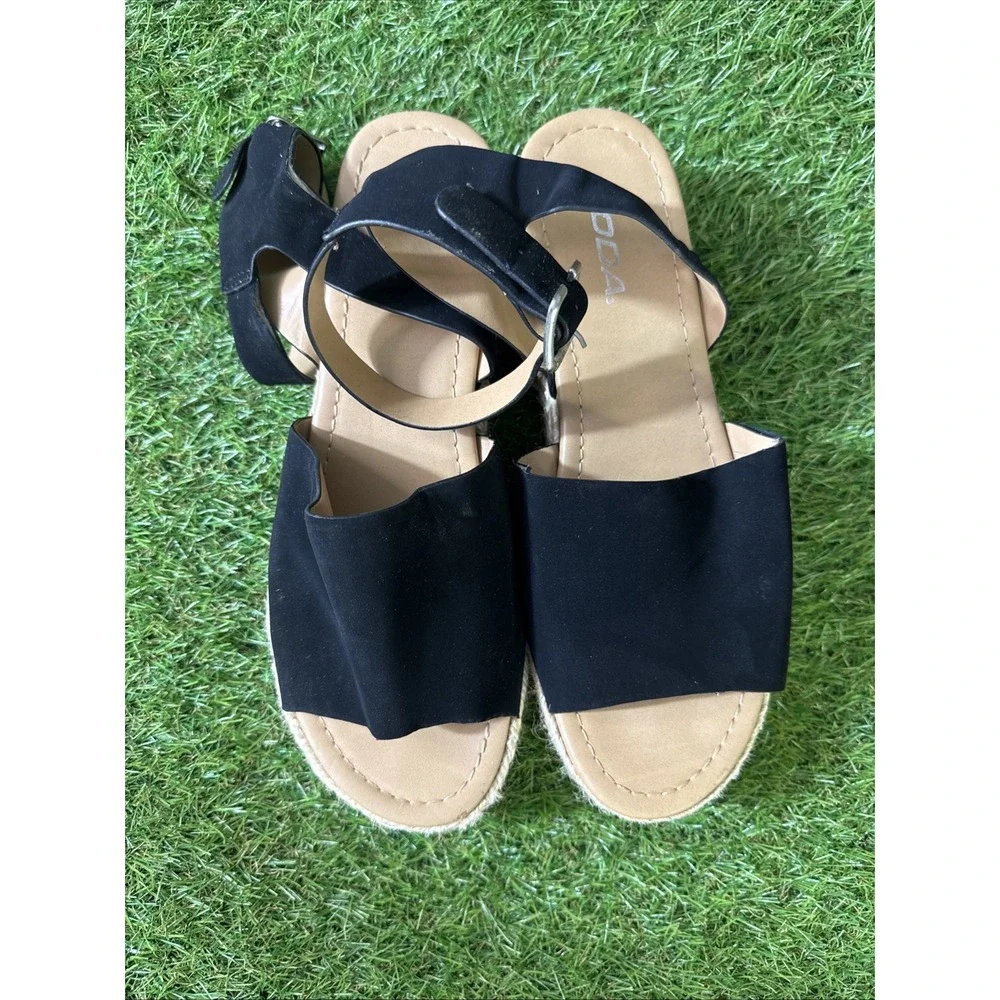 Soda Clip Open Toe Ankle Strap Platform Espadrille Sandal, Black, Size‎ 10 - Picture 7 of 9